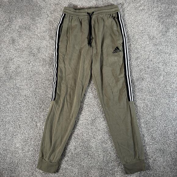 Adidas Joggers S Olive Green Essentials 3-Stripes Cuffed Pants FS6775 Athleisure - Picture 1 of 13